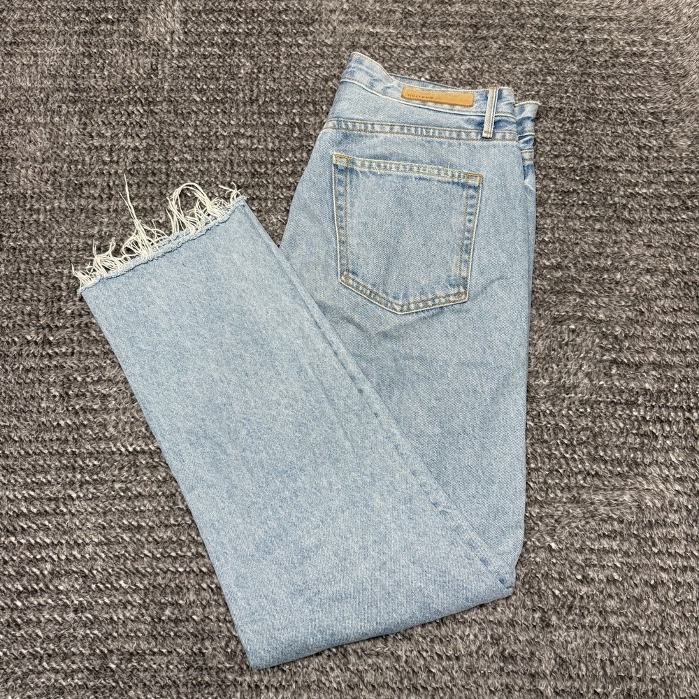 Grlfrnd Women's Jeans Helena Button Fly Raw Hem My Sharona Straight Leg Denim 28